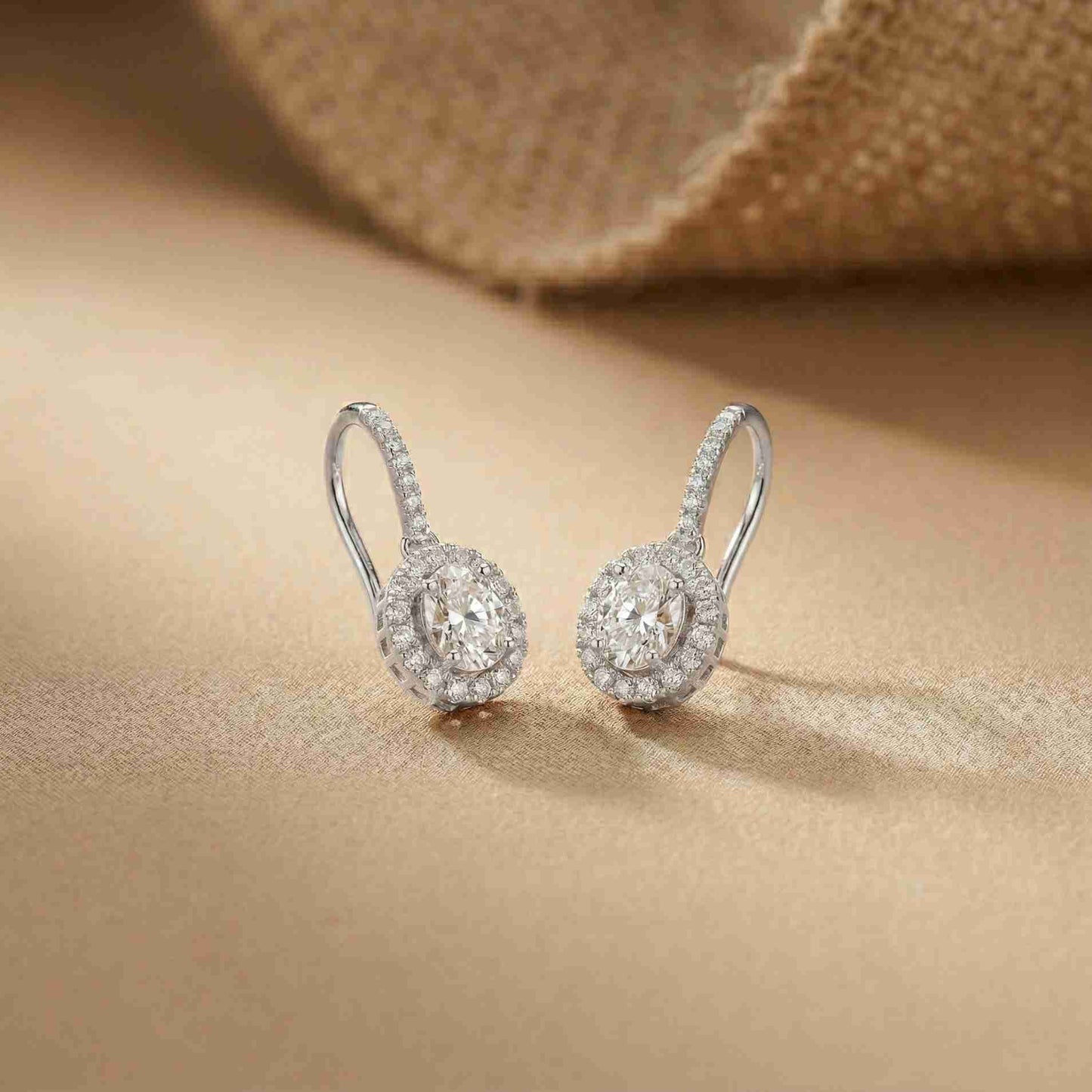 1.29Ct Moissanite Elegant Halo Hook Drop Earrings