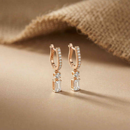 1Ct Moissanite Modern Baguette Drop Hoop Earrings