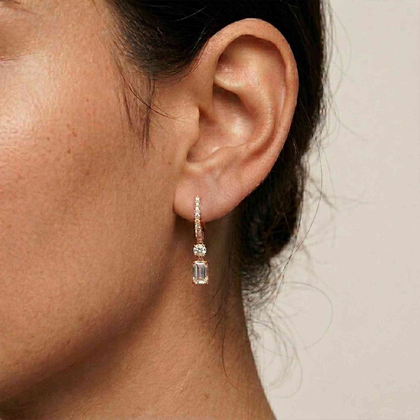 1Ct Moissanite Modern Baguette Drop Hoop Earrings