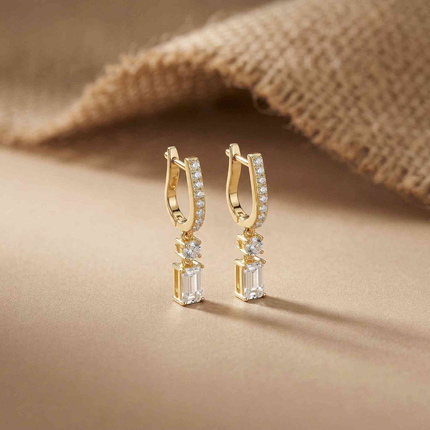 1Ct Moissanite Modern Baguette Drop Hoop Earrings