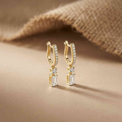 1Ct Moissanite Modern Baguette Drop Hoop Earrings