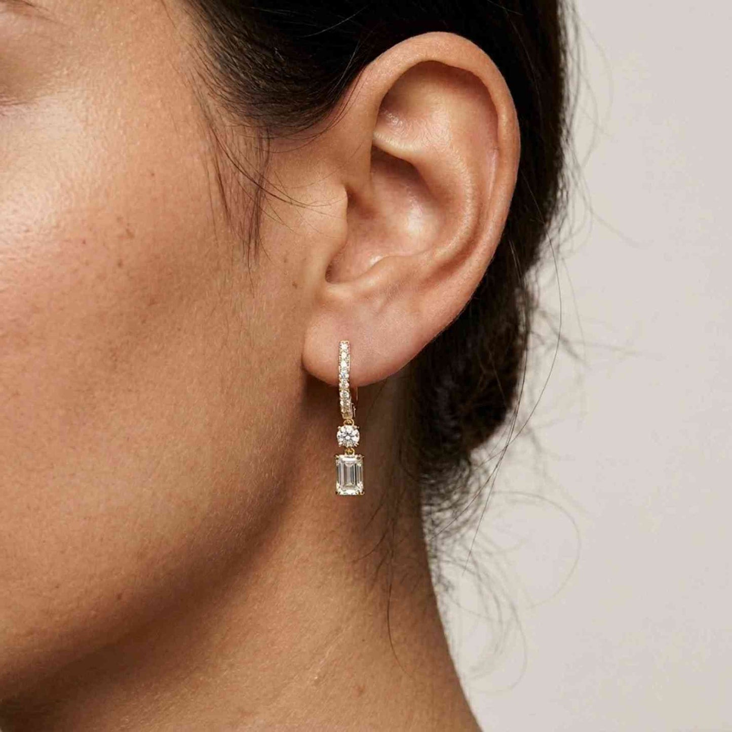1Ct Moissanite Modern Baguette Drop Hoop Earrings