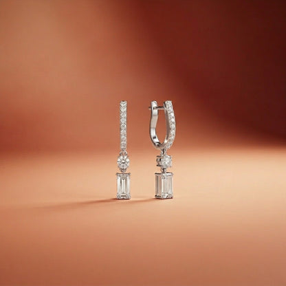 1Ct Moissanite Modern Baguette Drop Hoop Earrings