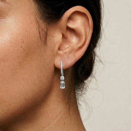 1Ct Moissanite Modern Baguette Drop Hoop Earrings