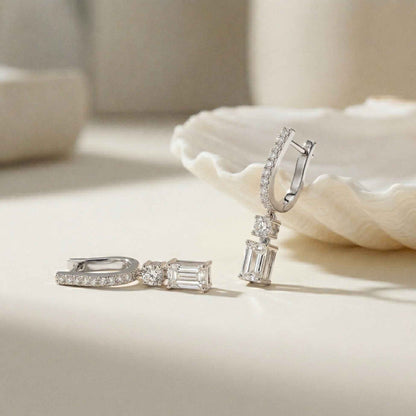 1Ct Moissanite Modern Baguette Drop Hoop Earrings