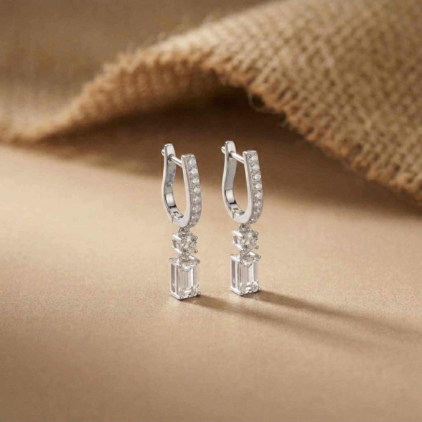 1Ct Moissanite Modern Baguette Drop Hoop Earrings