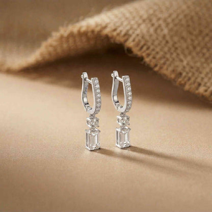 1Ct Moissanite Modern Baguette Drop Hoop Earrings