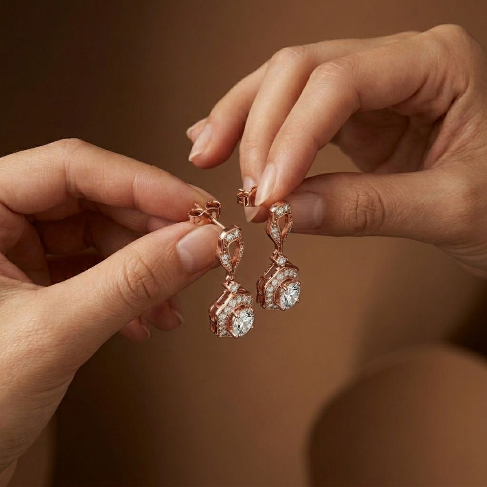 1.42Ct Moissanite Vintage Halo Drop Earrings