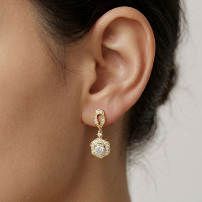 1.42Ct Moissanite Vintage Halo Drop Earrings