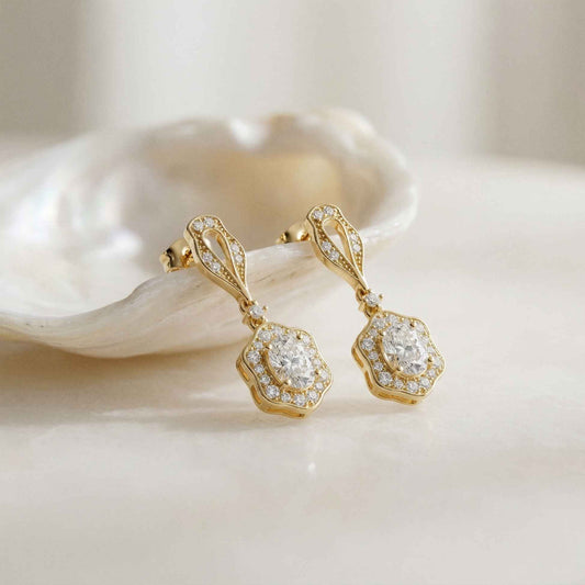 1.42Ct Moissanite Vintage Halo Drop Earrings