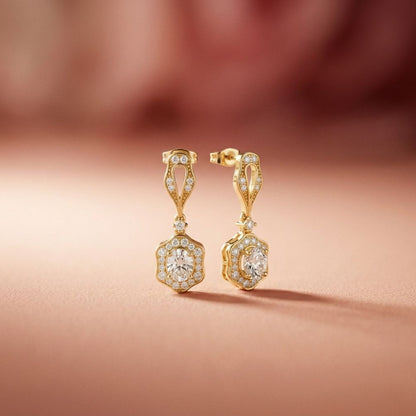 1.42Ct Moissanite Vintage Halo Drop Earrings