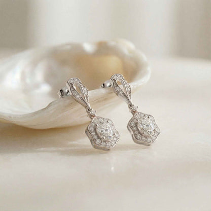 1.42Ct Moissanite Vintage Halo Drop Earrings