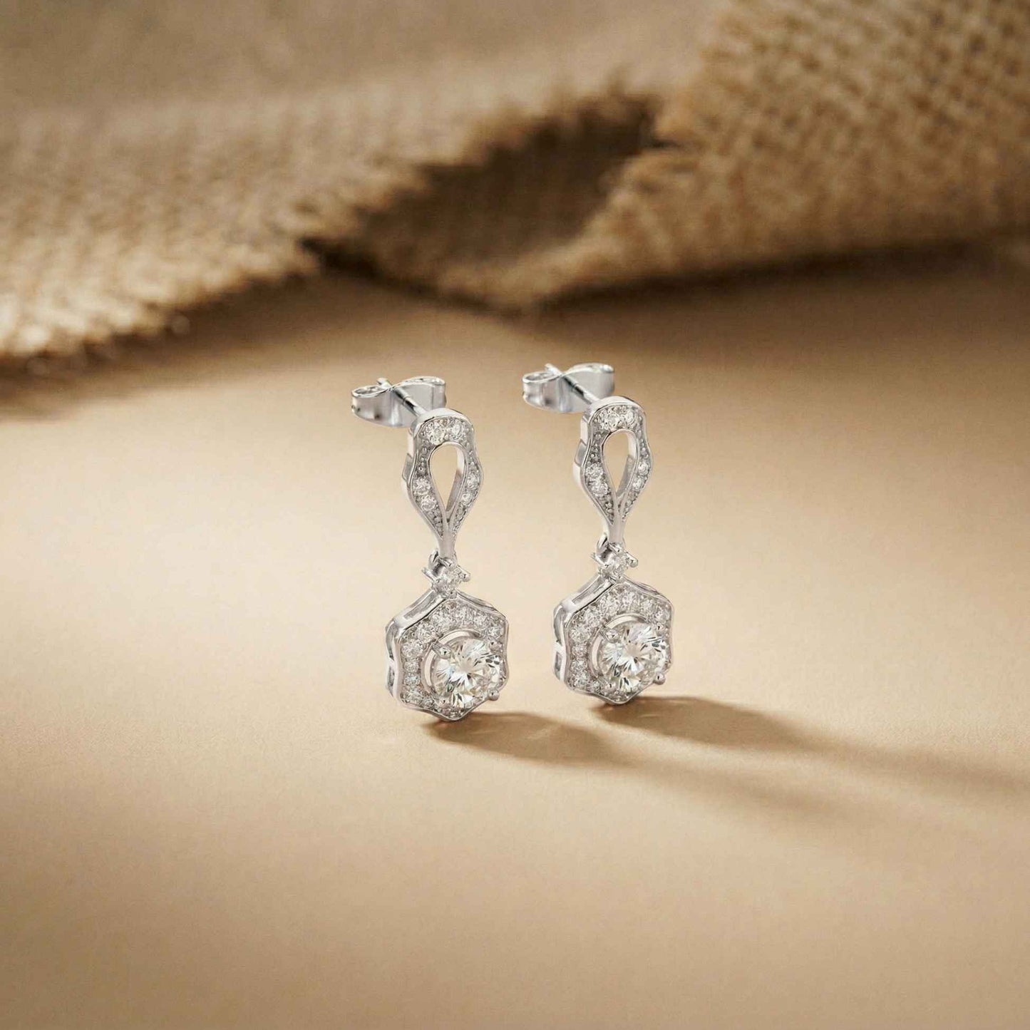 1.42Ct Moissanite Vintage Halo Drop Earrings