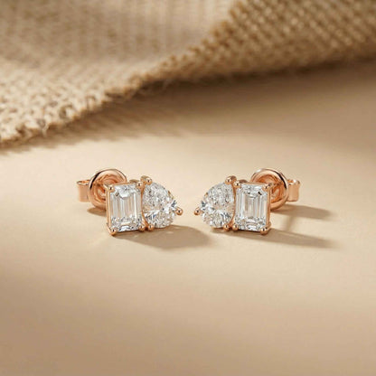 3.60Ct Moissanite Dual Shape Stud Earrings