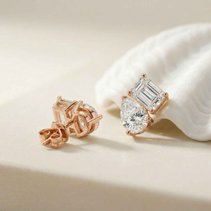 3.60Ct Moissanite Dual Shape Stud Earrings