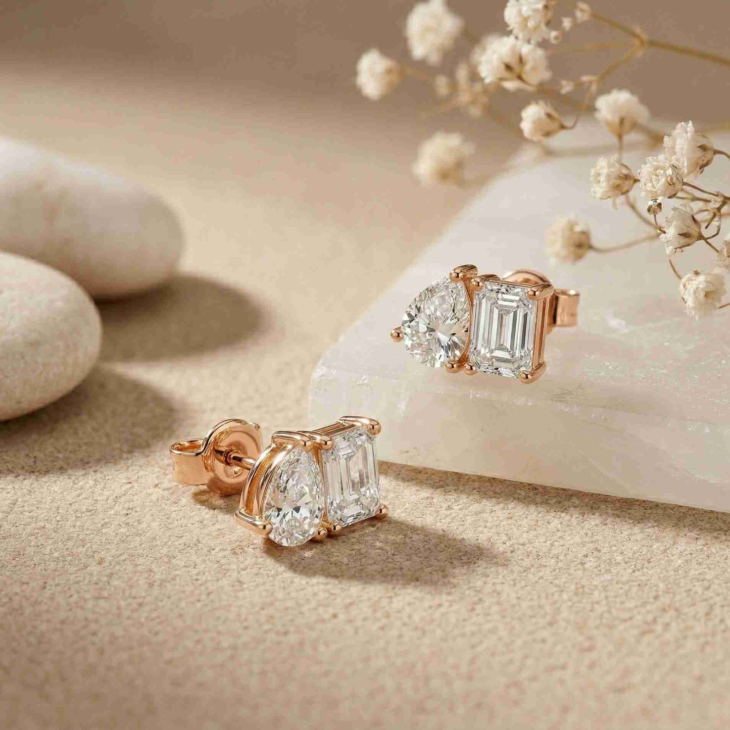 3.60Ct Moissanite Dual Shape Stud Earrings