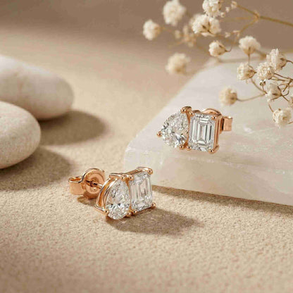 3.60Ct Moissanite Dual Shape Stud Earrings