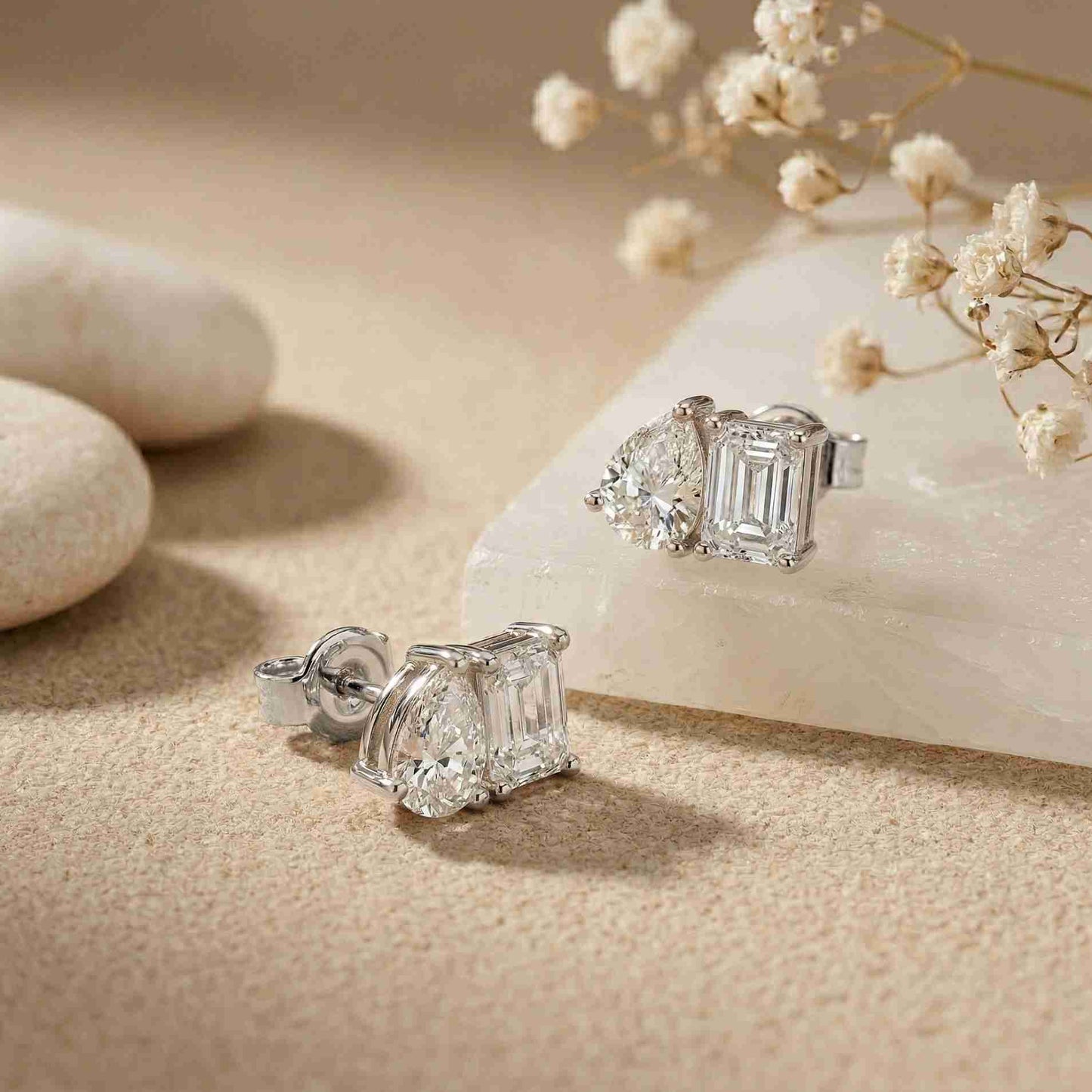 3.60Ct Moissanite Dual Shape Stud Earrings