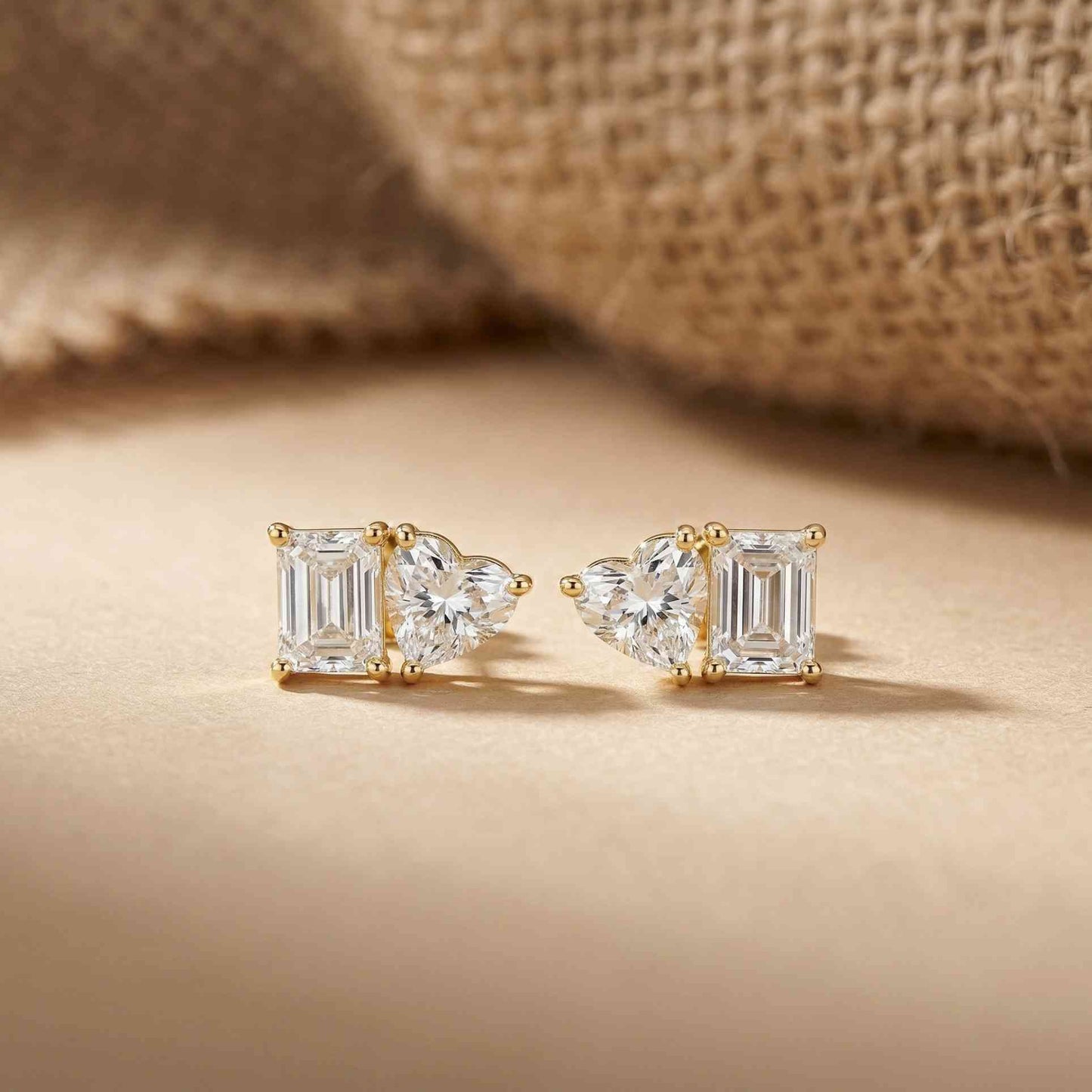 3Ct Moissanite Emerald & Heart Stud Earrings