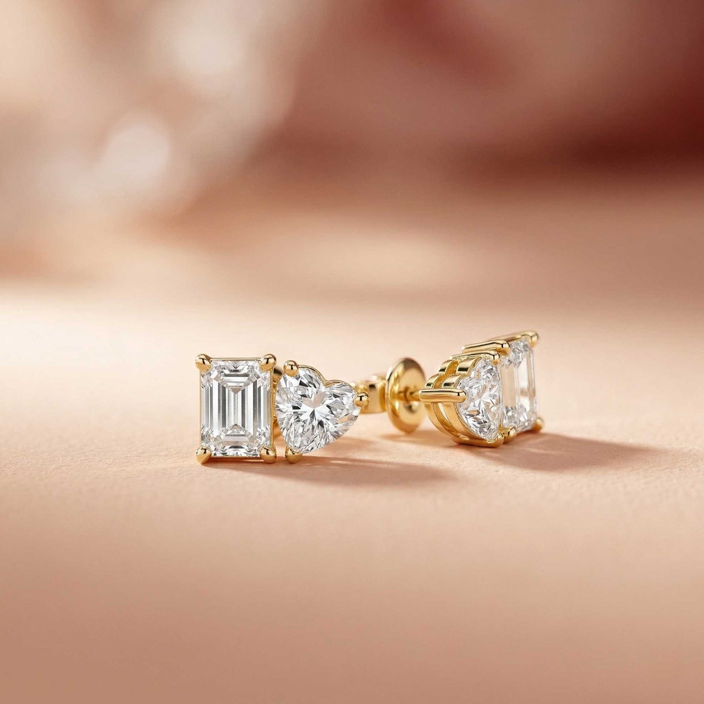 3Ct Moissanite Emerald & Heart Stud Earrings
