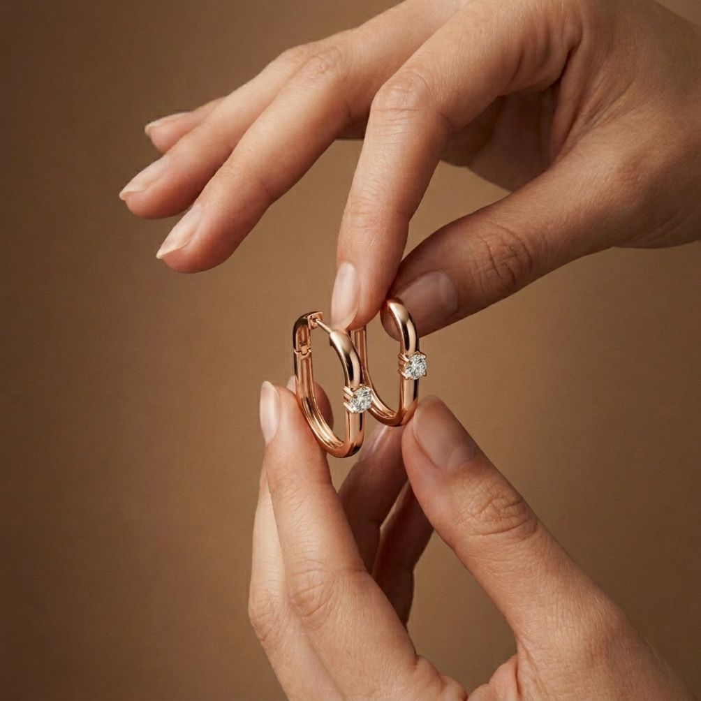 0.19Ct Moissanite Minimal Bar Hoop Earrings