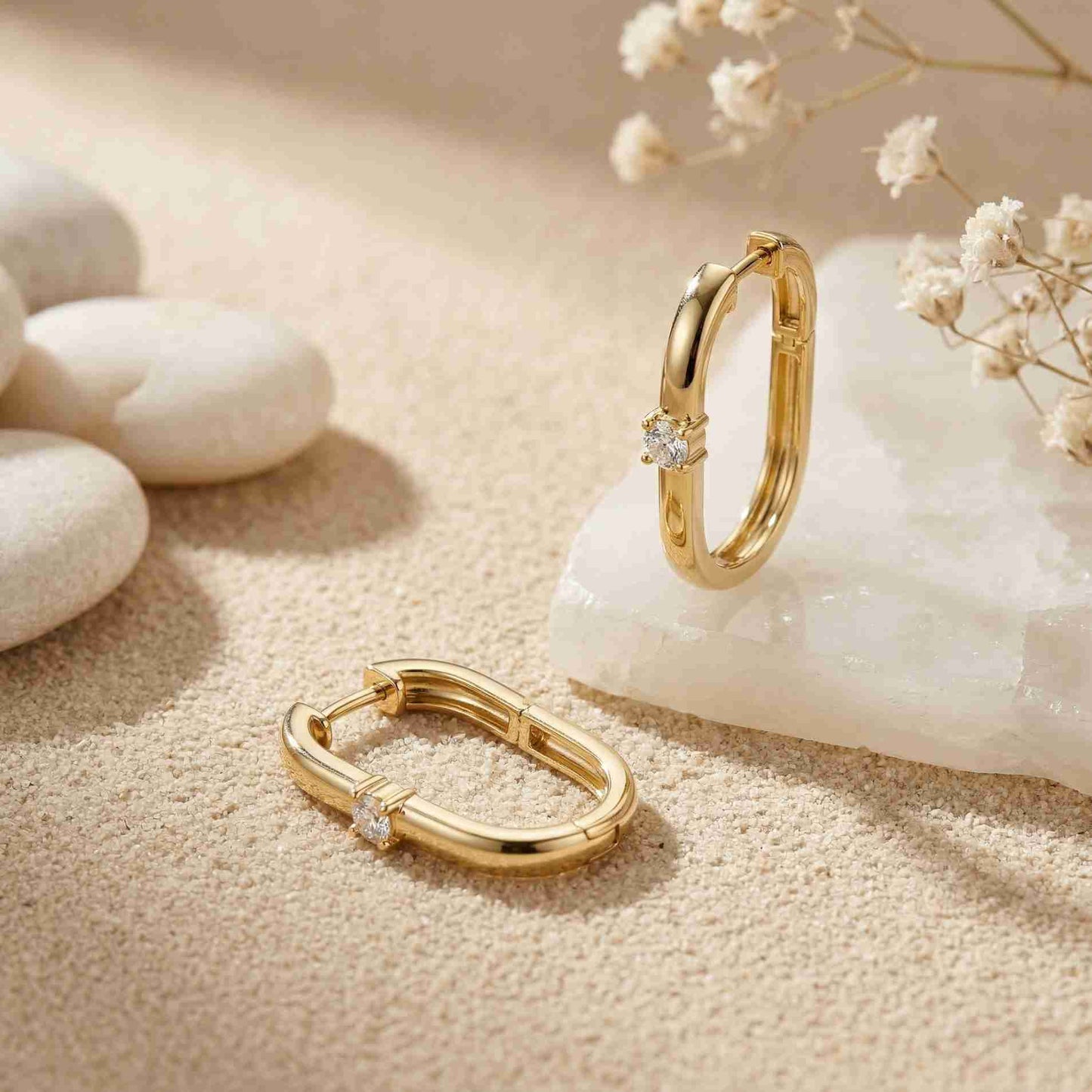 0.19Ct Moissanite Minimal Bar Hoop Earrings