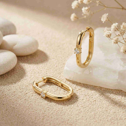 0.19Ct Moissanite Minimal Bar Hoop Earrings