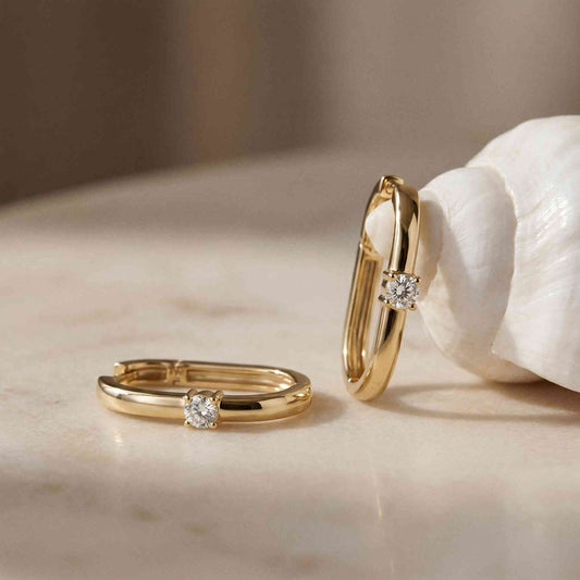 0.19Ct Moissanite Minimal Bar Hoop Earrings