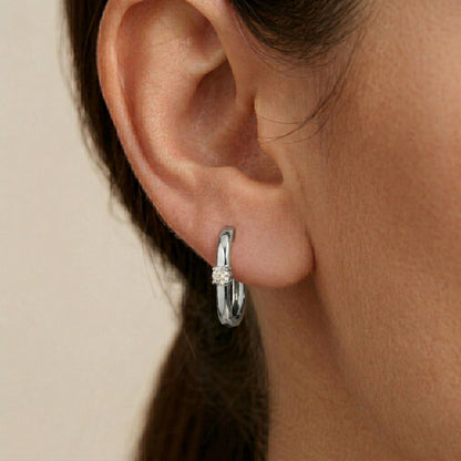 0.19Ct Moissanite Minimal Bar Hoop Earrings