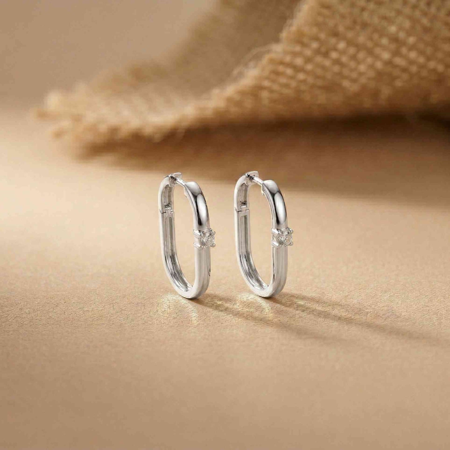 0.19Ct Moissanite Minimal Bar Hoop Earrings