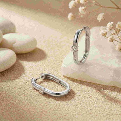 0.19Ct Moissanite Minimal Bar Hoop Earrings