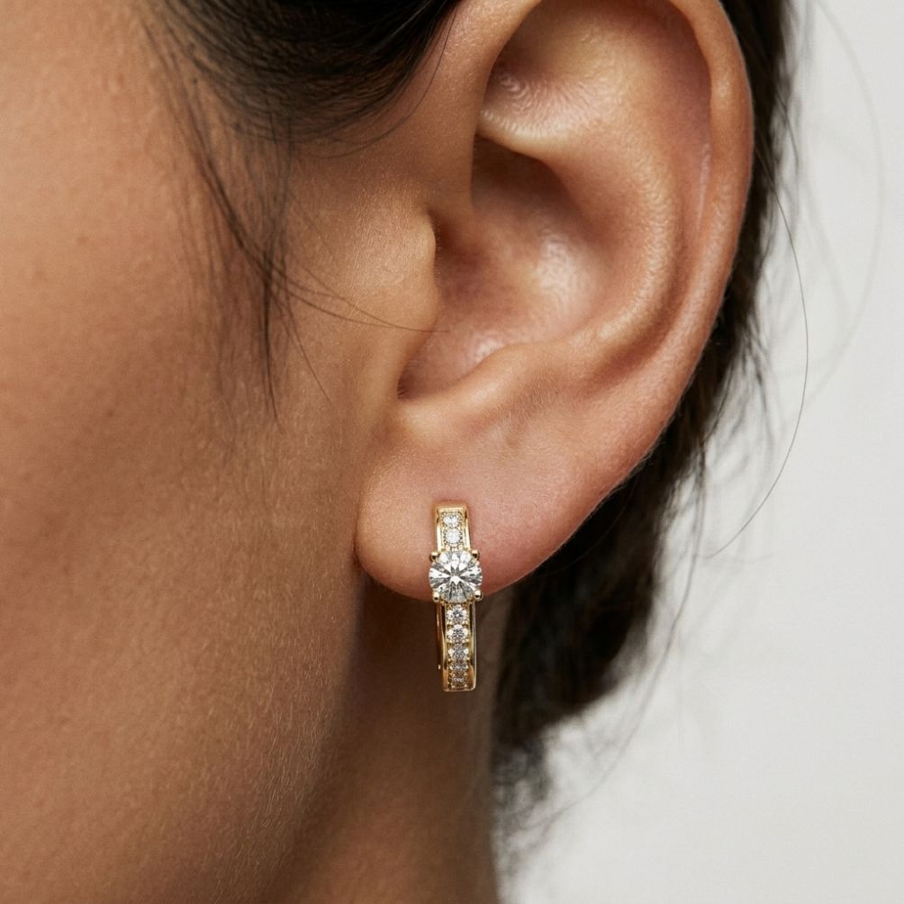 0.79Ct Moissanite Round Huggie Hoop Earrings