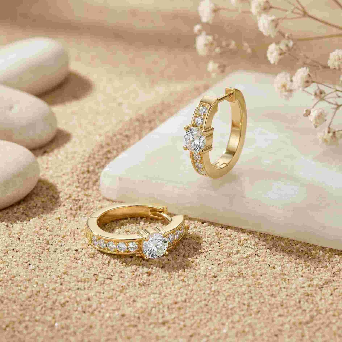 0.79Ct Moissanite Round Huggie Hoop Earrings