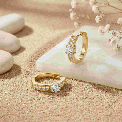0.79Ct Moissanite Round Huggie Hoop Earrings