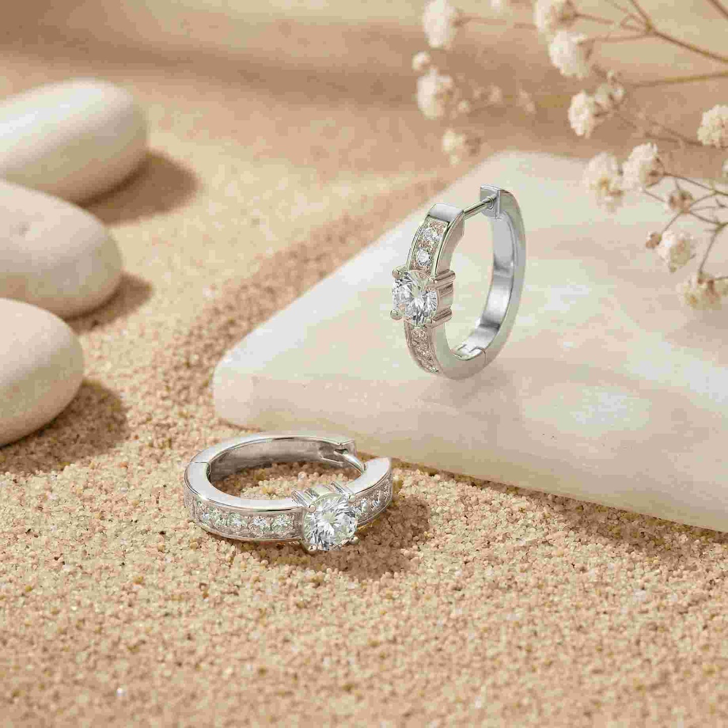 0.79Ct Moissanite Round Huggie Hoop Earrings
