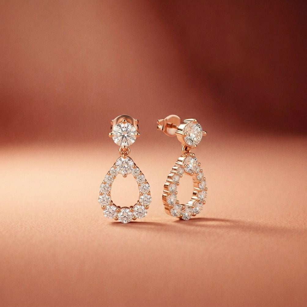 3.26Ct Moissanite Teardrop Halo Drop Earrings