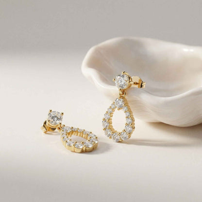 3.26Ct Moissanite Teardrop Halo Drop Earrings