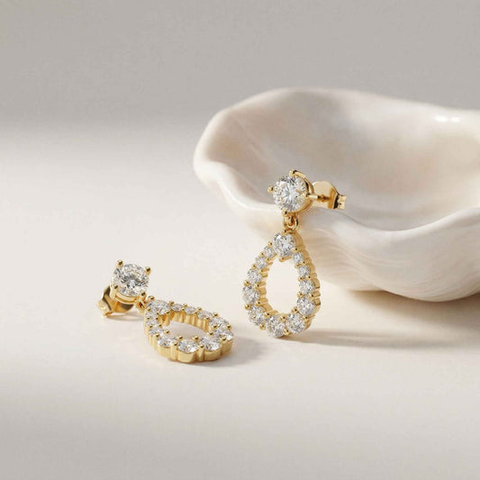 3.26Ct Moissanite Teardrop Halo Drop Earrings