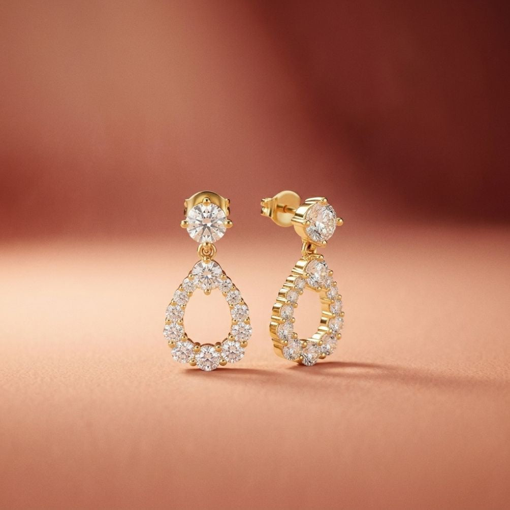 3.26Ct Moissanite Teardrop Halo Drop Earrings