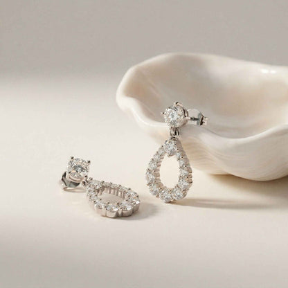 3.26Ct Moissanite Teardrop Halo Drop Earrings