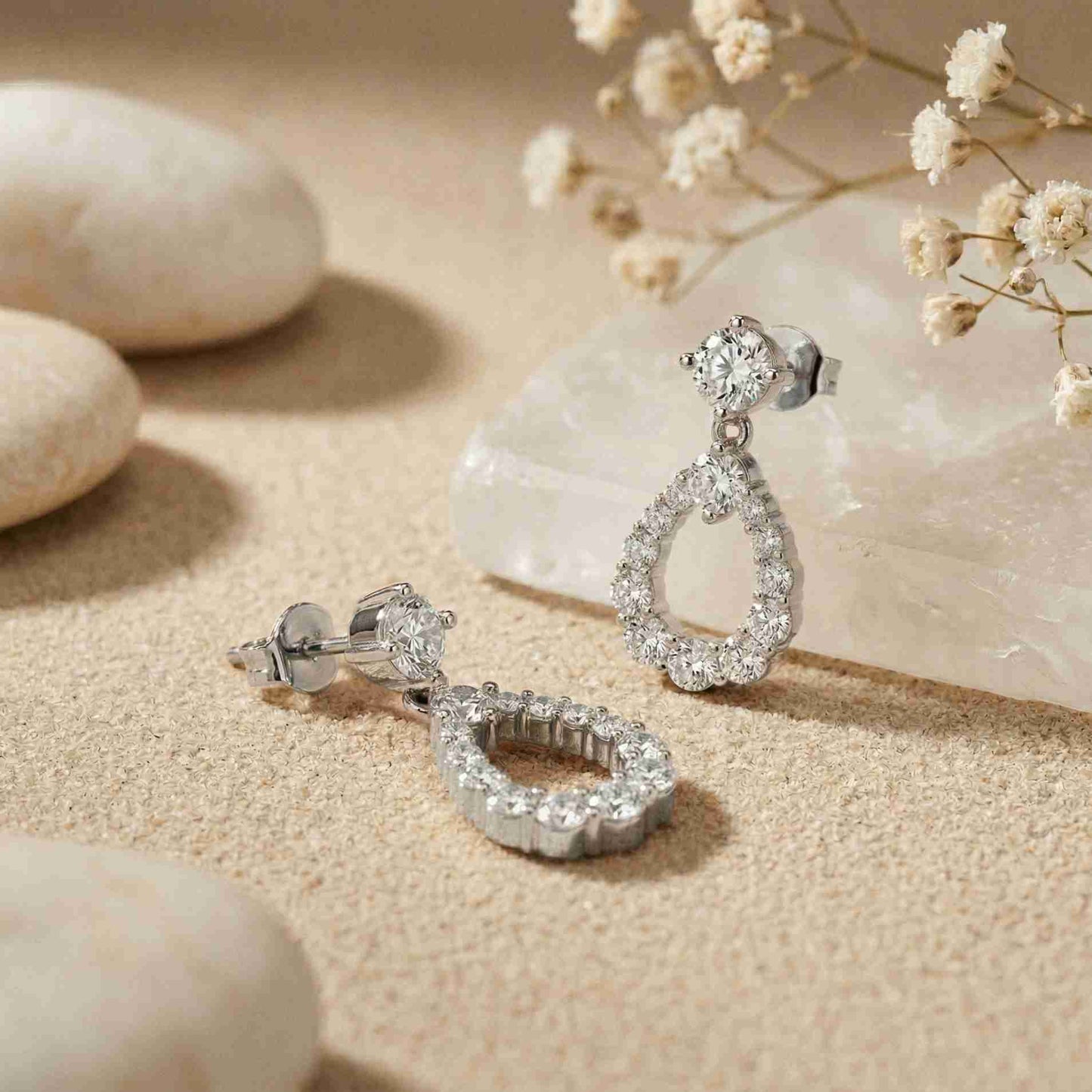 3.26Ct Moissanite Teardrop Halo Drop Earrings