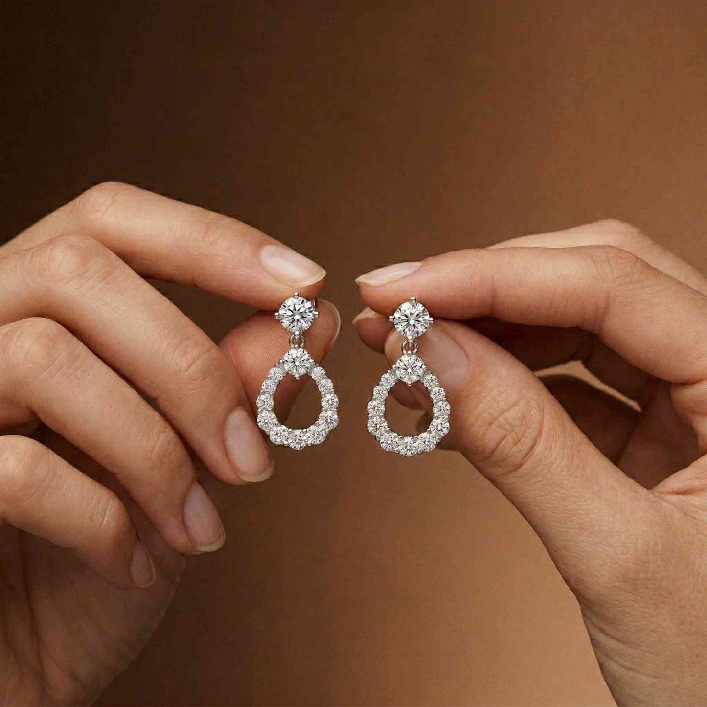 3.26Ct Moissanite Teardrop Halo Drop Earrings