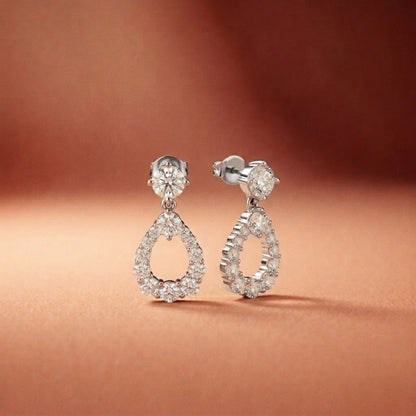 3.26Ct Moissanite Teardrop Halo Drop Earrings