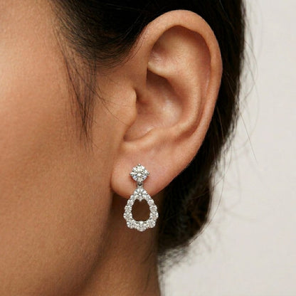 3.26Ct Moissanite Teardrop Halo Drop Earrings