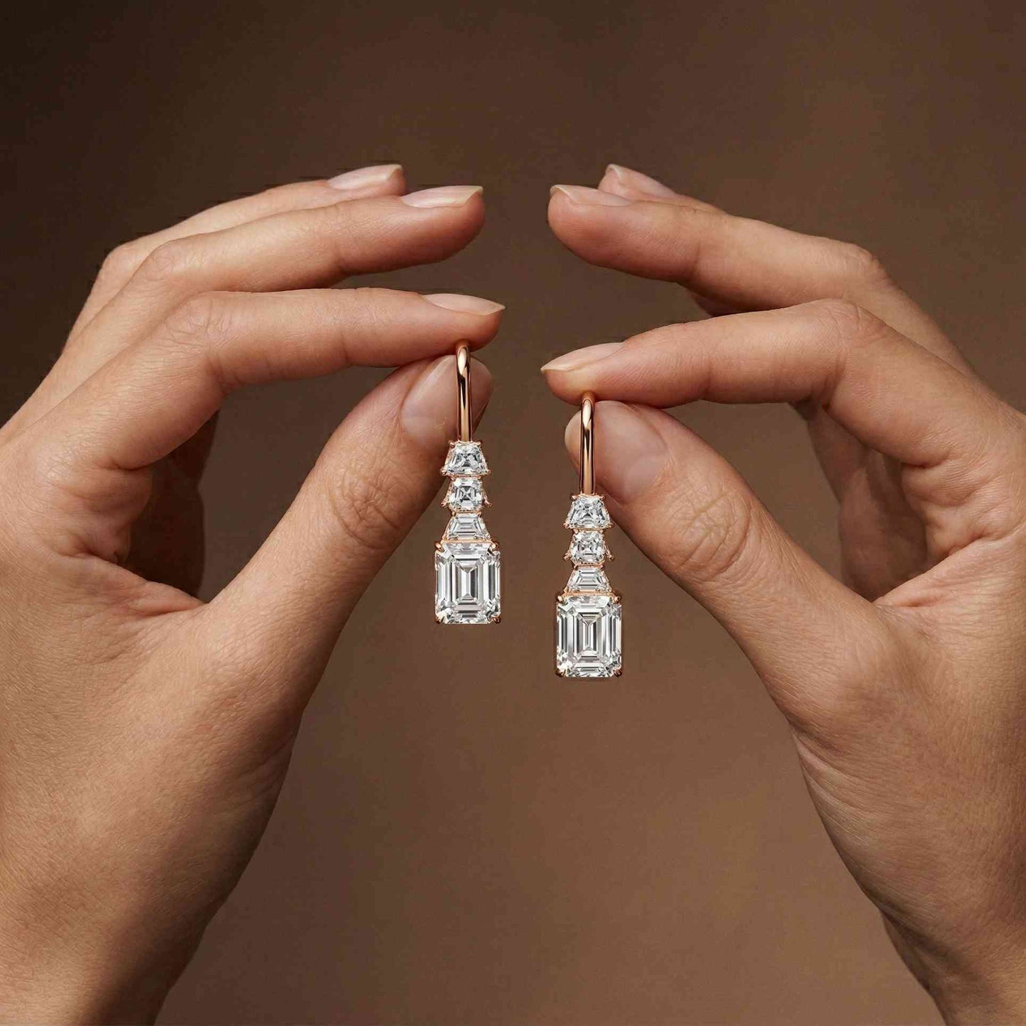 9.52Ct Moissanite Emerald Drop Tiered Earrings
