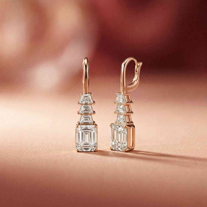 9.52Ct Moissanite Emerald Drop Tiered Earrings