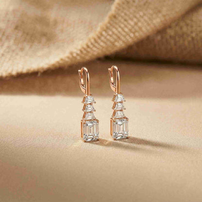 9.52Ct Moissanite Emerald Drop Tiered Earrings