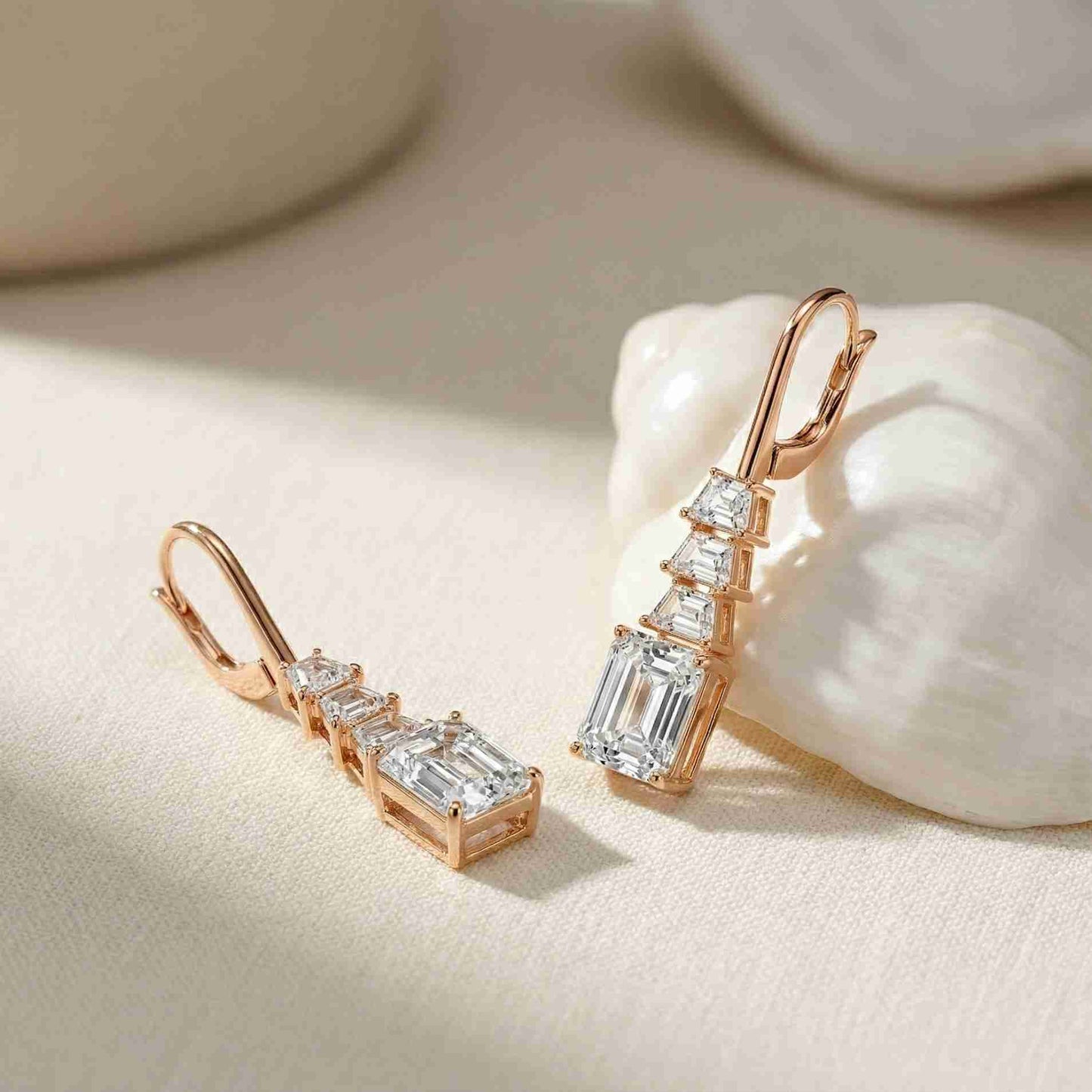 9.52Ct Moissanite Emerald Drop Tiered Earrings