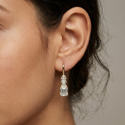 9.52Ct Moissanite Emerald Drop Tiered Earrings