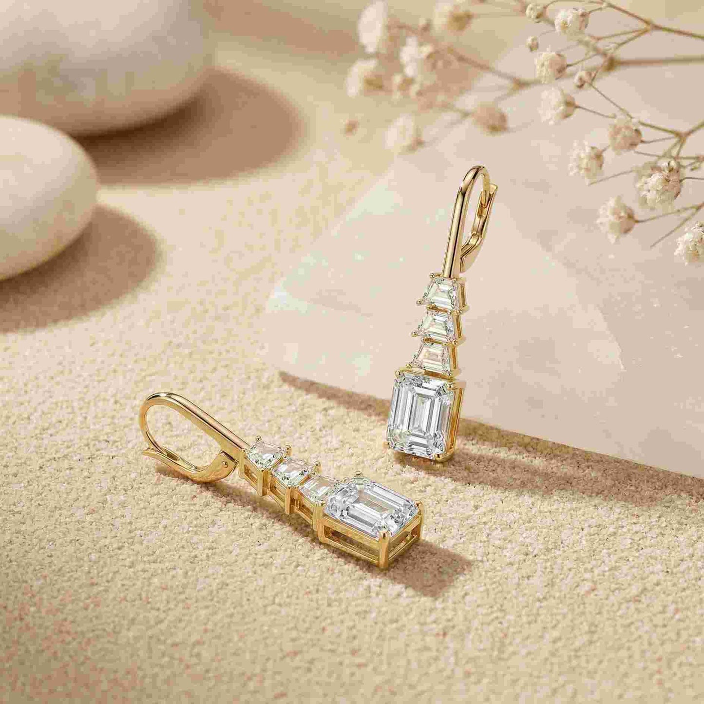 9.52Ct Moissanite Emerald Drop Tiered Earrings
